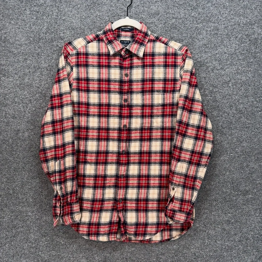J.Crew Flannel Shirt Mens XSl Red Plaid Classic Fit Button Down Cotton Gorpcore